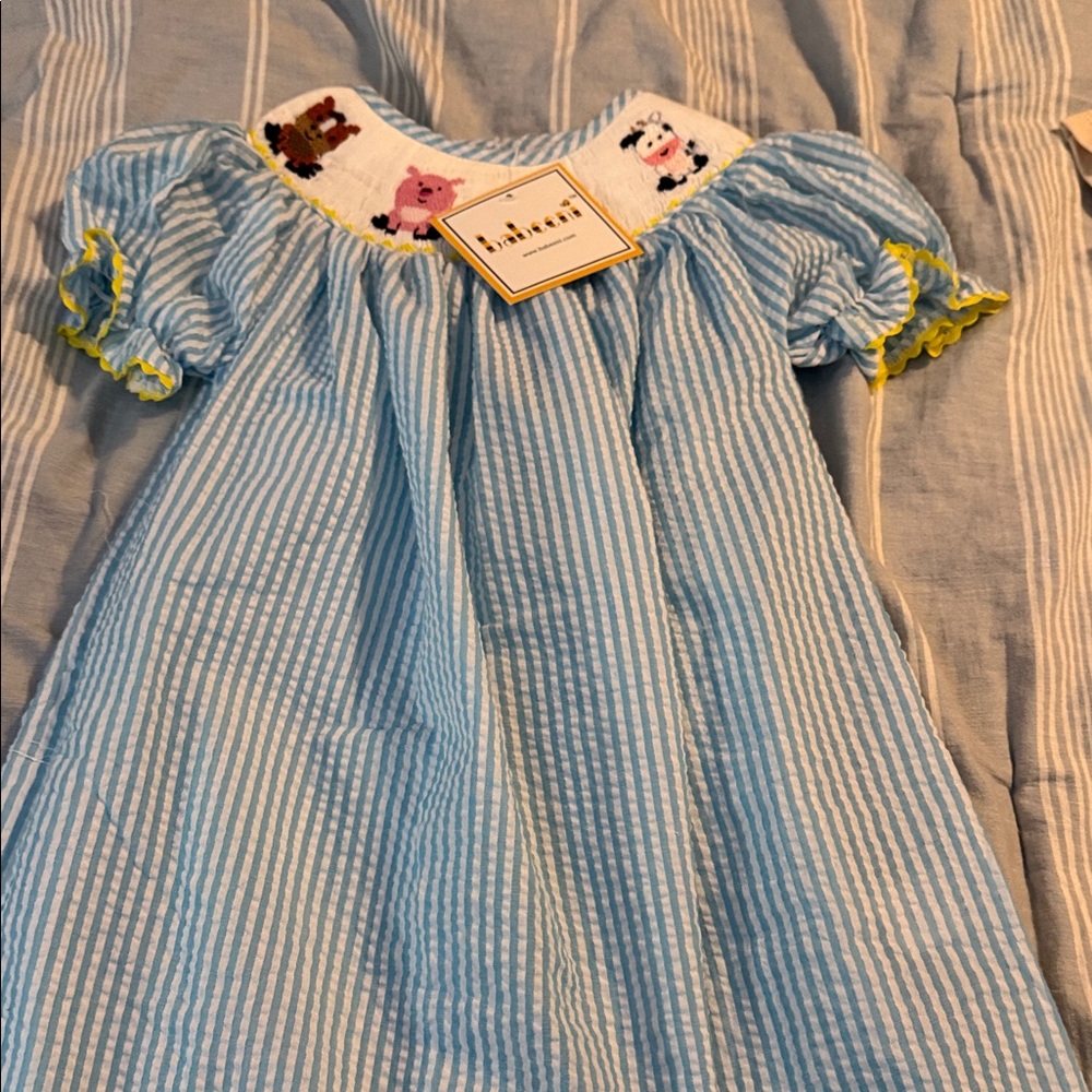 Adorable Blue Striped Kids Dress with Embroidery